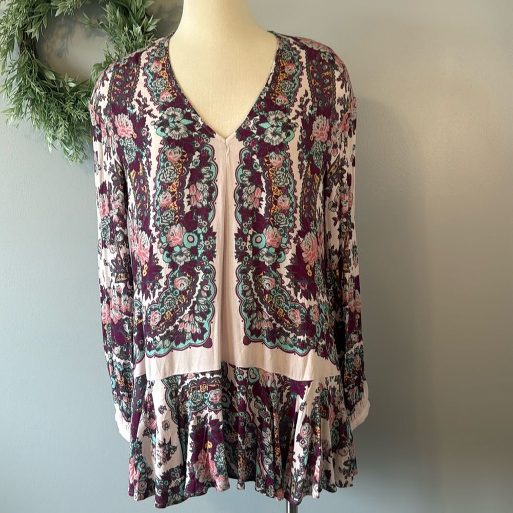 EUC Free People Floral V-Neck Mini Dress Size Small